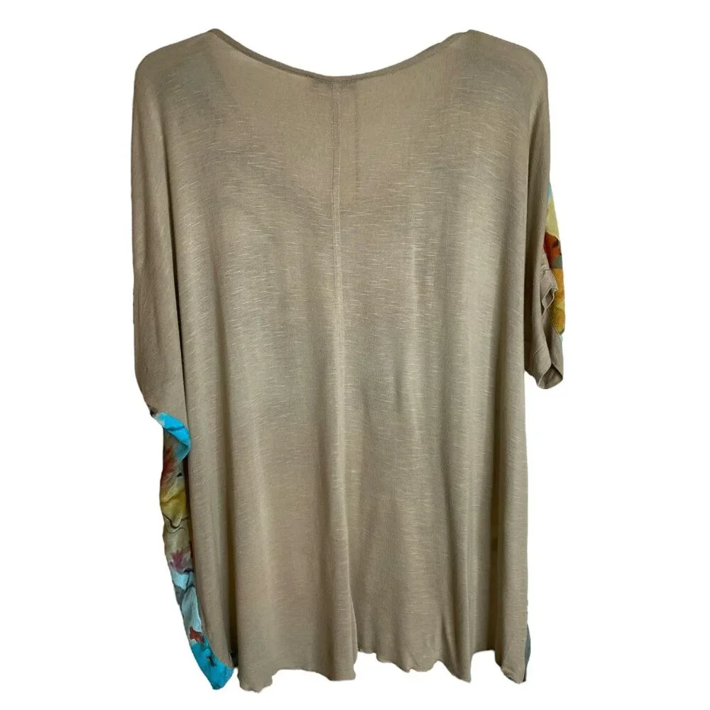 Tru Luxe Women's Blue Watercolor Print Mixed Media Tunic Size XL Tropical Boho - Picture 2 of 7